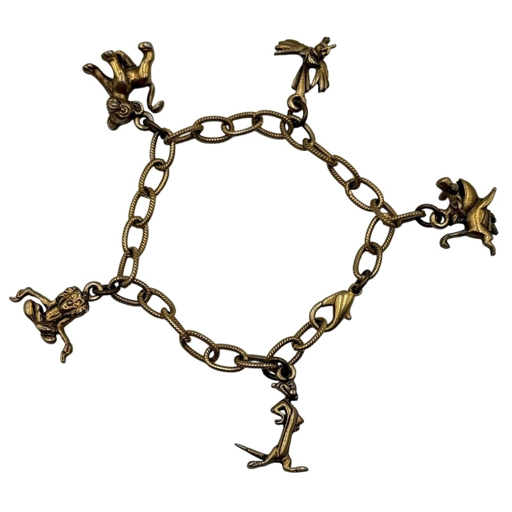 Vintage Disney The Lion King Charm Bracelet‎ Gold Tone Charm 5 charms